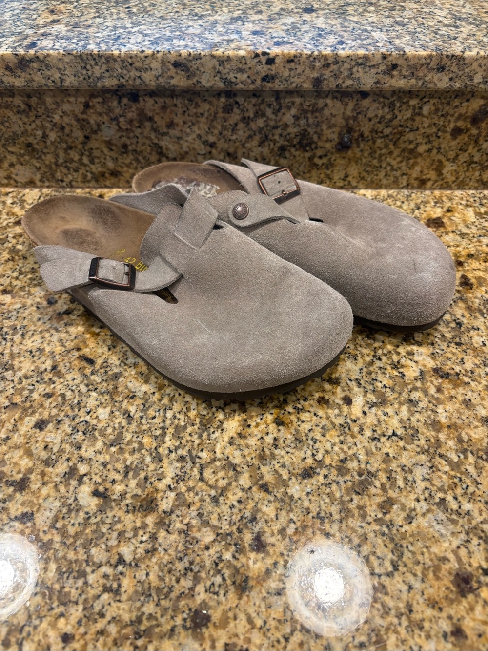 Birkenstock Boston Gray Suede Mules Sandals Leather Mens 42 US 11-11.5 Wide